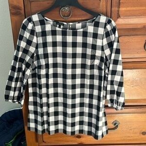 Talbots Black And White Buffalo Check Blouse Size Large NWOT